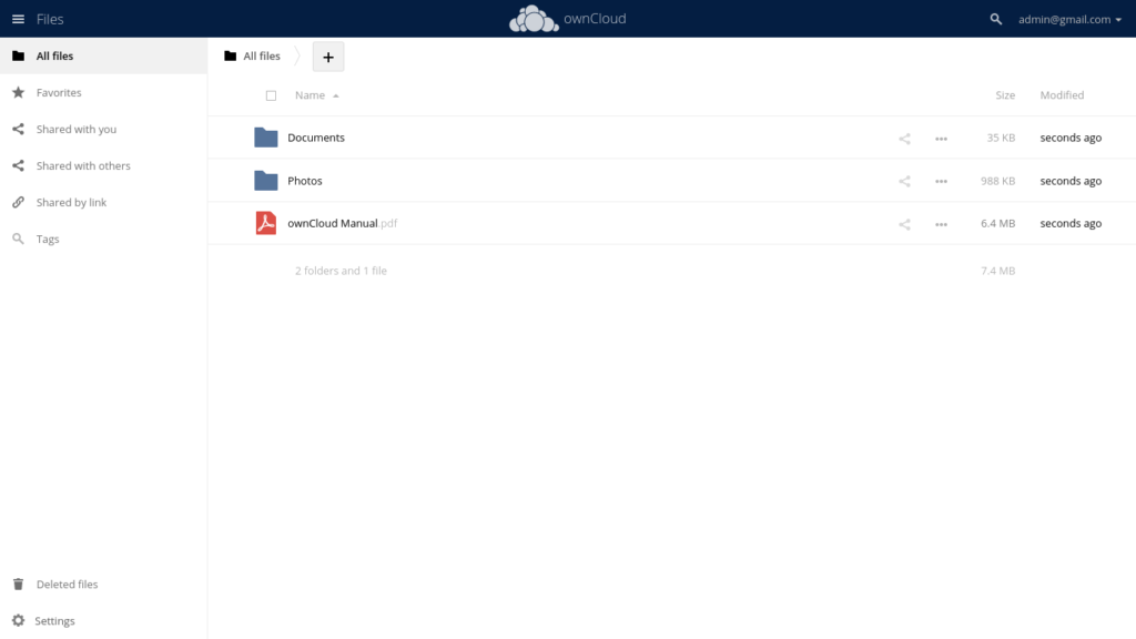 Files view of Owncloud
